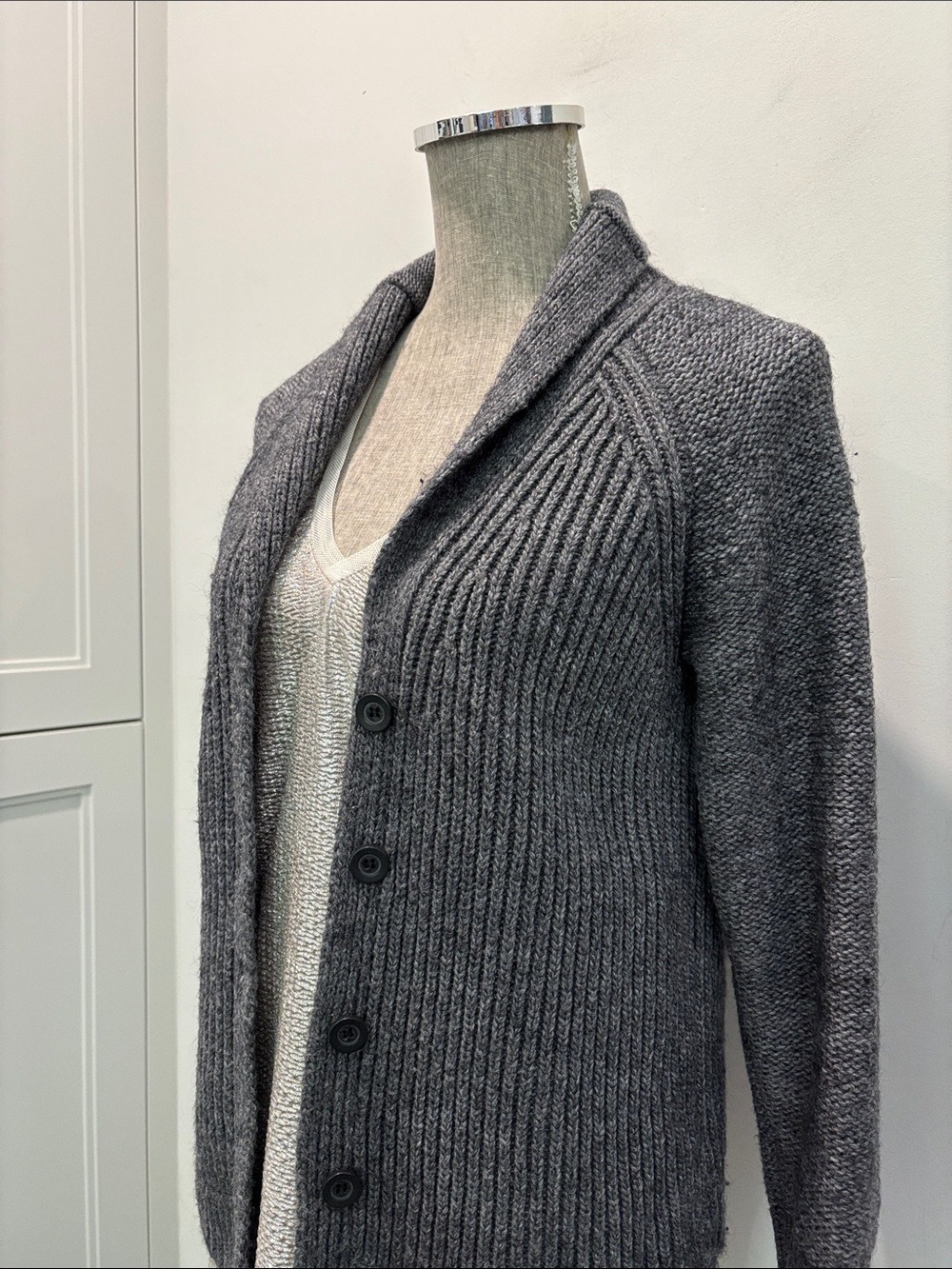 J.Crew Grey Wool Mohair Chunky Shawl Collar Cardigan Sweater Size L - Picture 5 of 15